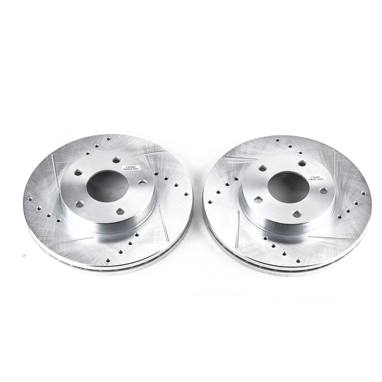 Power Stop drilled and slotted rotors give you the advantages of both drilled holes for cooling and