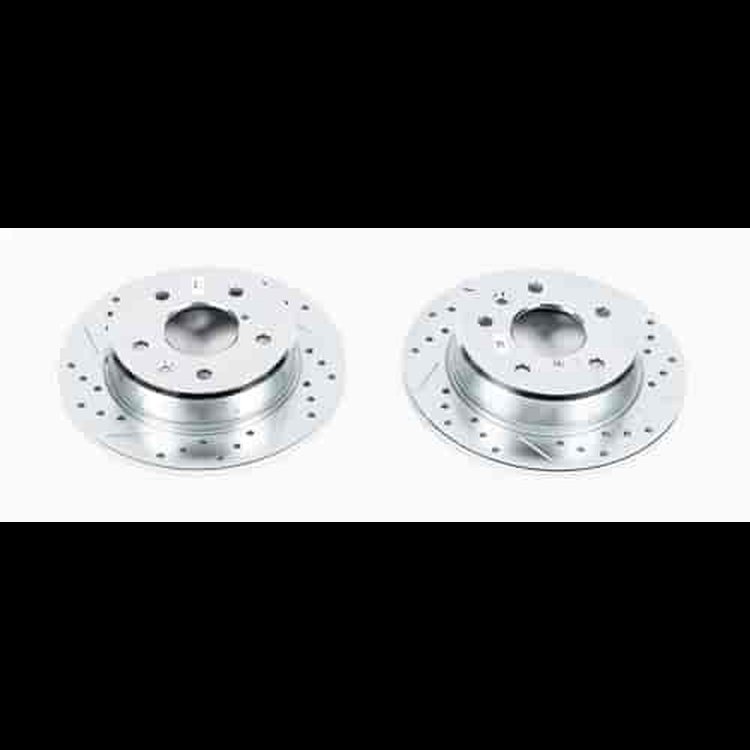 Power Stop drilled and slotted rotors give you the advantages of both drilled holes for cooling and