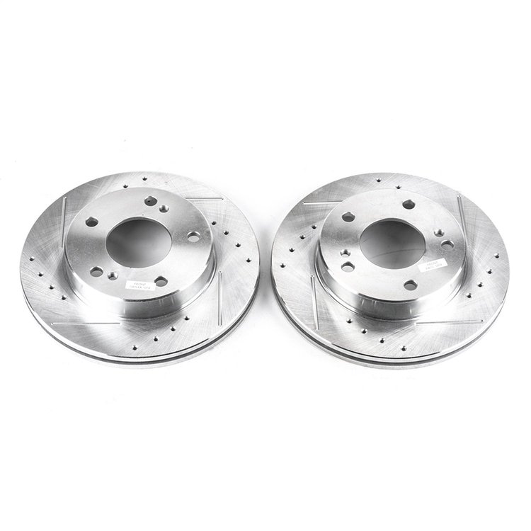 Power Stop drilled and slotted rotors give you the advantages of both drilled holes for cooling and