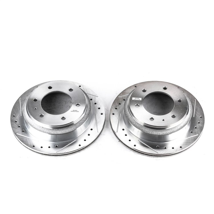 Power Stop drilled and slotted rotors give you the advantages of both drilled holes for cooling and