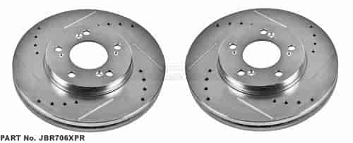 Power Stop drilled and slotted rotors give you the advantages of both drilled holes for cooling and
