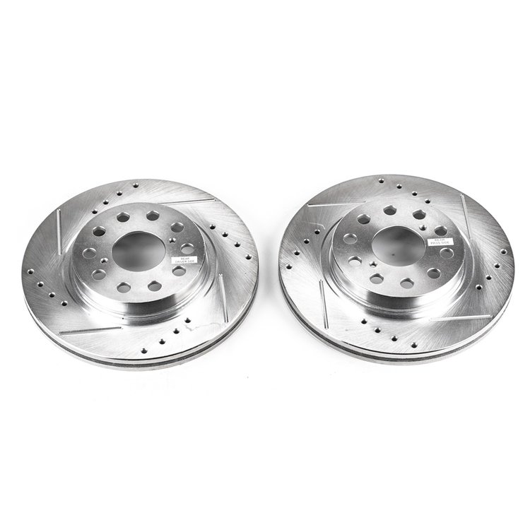 Power Stop drilled and slotted rotors give you the advantages of both drilled holes for cooling and