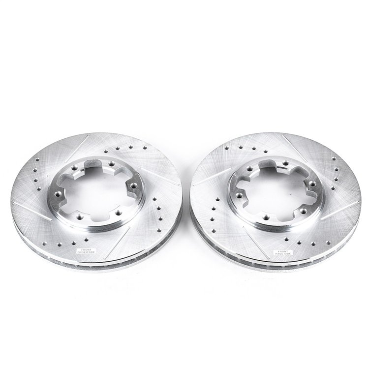 Power Stop drilled and slotted rotors give you the advantages of both drilled holes for cooling and