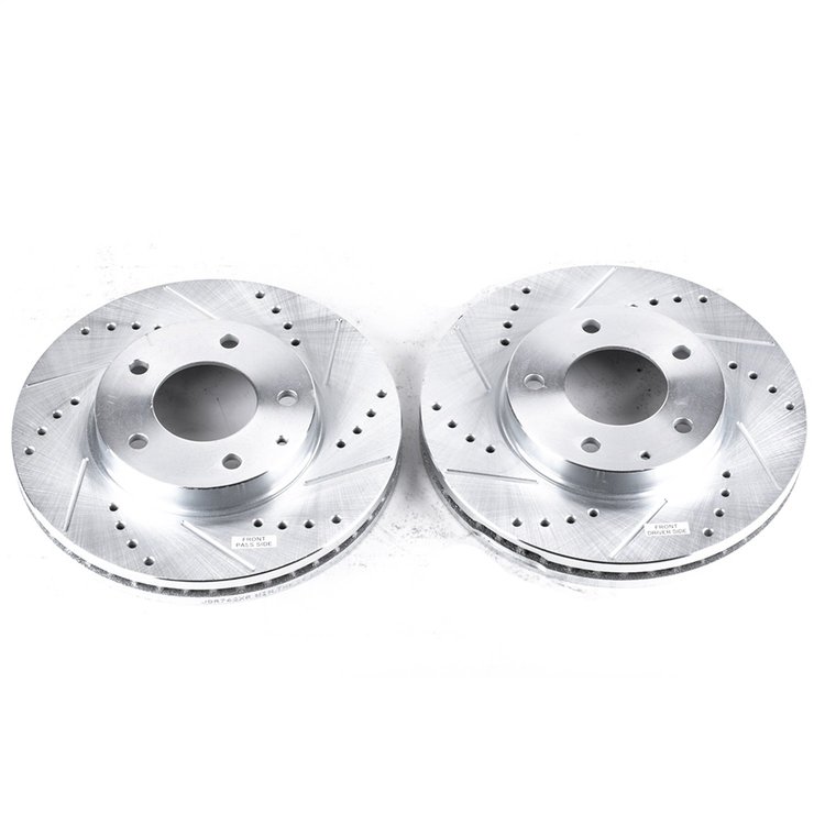 Power Stop drilled and slotted rotors give you the advantages of both drilled holes for cooling and