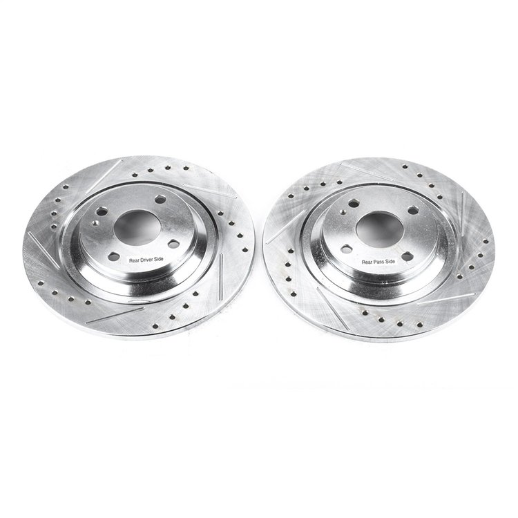 Power Stop drilled and slotted rotors give you the advantages of both drilled holes for cooling and