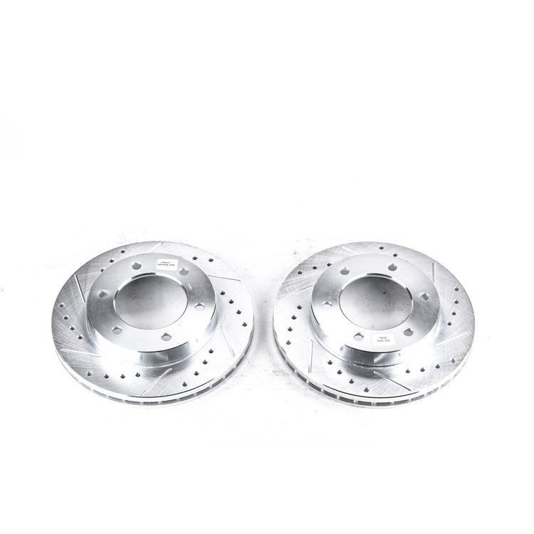 Power Stop drilled and slotted rotors give you the advantages of both drilled holes for cooling and