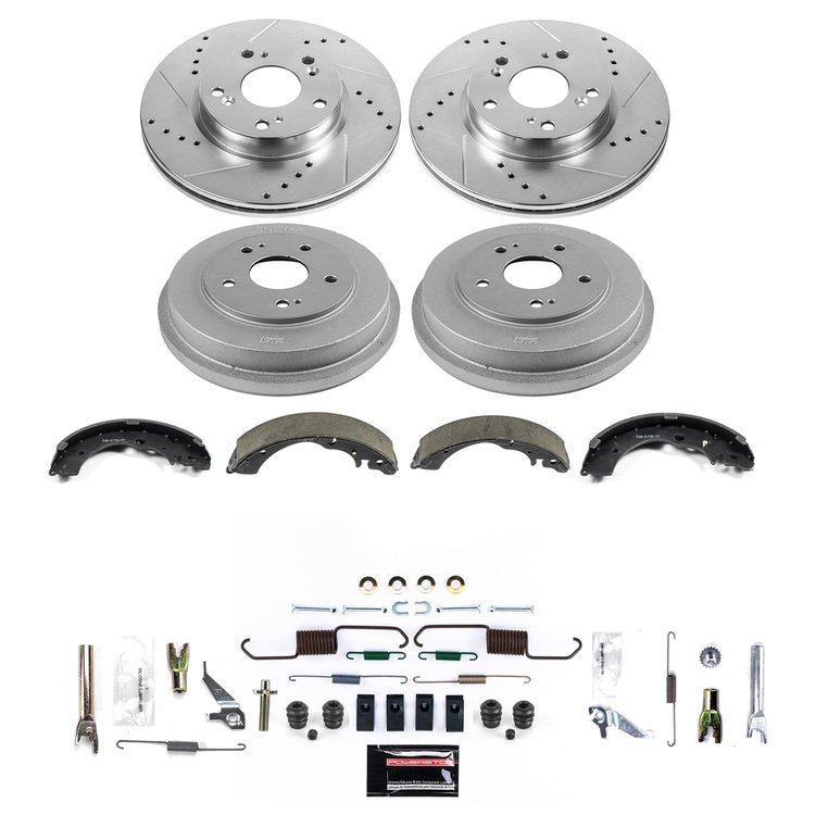 K15541DK-26 Z26 Street Ceramic Brake Pads, Drilled + Slotted Rotors, Drum + Shoe Kit