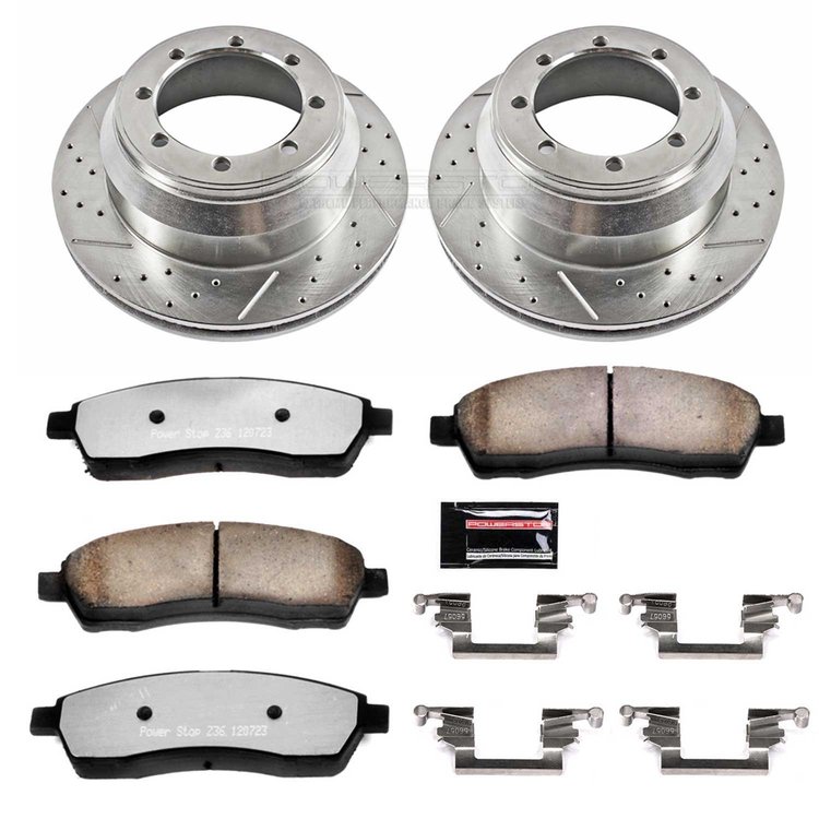 Truck and Towing Z36 Brake Pad & Rotor Kit Cross-Drilled and Slotted Rotors Z36 Carbon Ceramic Brake Pads Complete Rear Kit