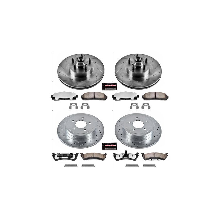 Heavy Duty Truck And Tow Brake Kit; Front/Rear; Incl. Silver Zinc Plated Cross-Drilled And Slotted R