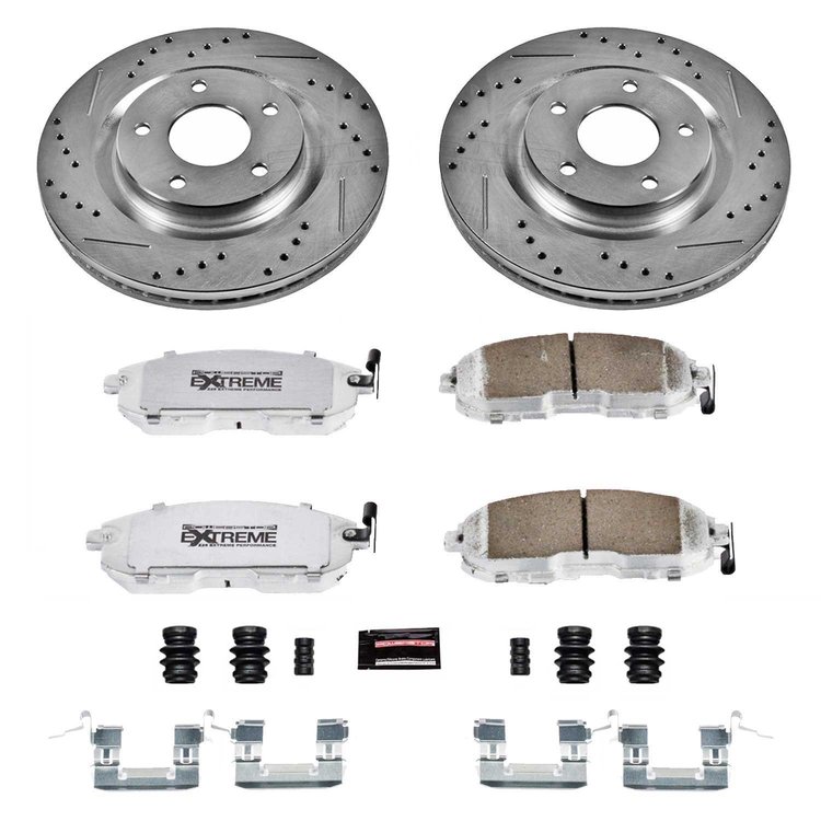 Street Warrior Brake Upgrade Kit Cross-Drilled and Slotted Rotors Z26 Extreme Street Performance Brake Pads Complete Front Kit