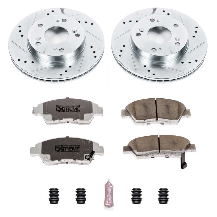 Street Warrior Brake Upgrade Kit Cross-Drilled and Slotted Rotors Z26 Extreme Street Performance Brake Pads Complete Front Kit