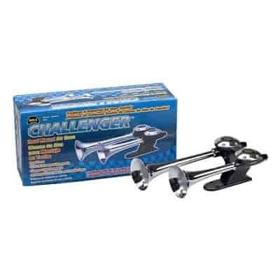 CHALLENGER- Deluxe Roof Mount Air Horn All Metal Two 2 Trumpets Chrome Plated Requires a High Pressure On-Board Air System