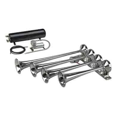 ORIENT EXPRESS PLUS- Powerful Train Horn Four 4 Brass Chrome Plated Trumpets with Electric 12-Volt E