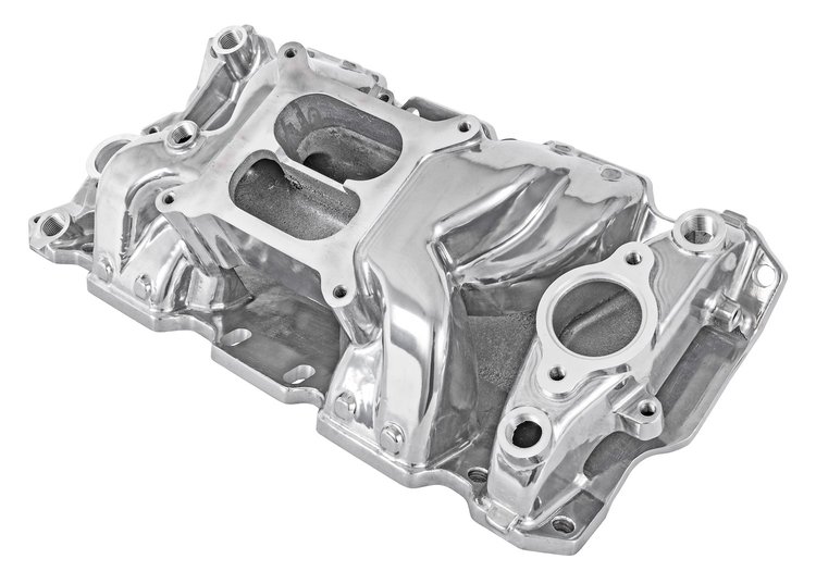 52025 Crosswind Intake Manifold for 1955-1995 Small Block Chevy, 1500-6500 RPM Range [Polished]