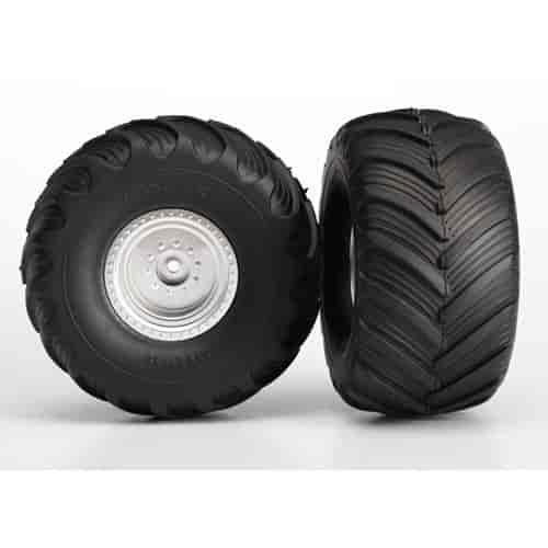 Tires & wheels assembled glued Monster Jam replica satin chrome wheels Monster Jam replica tires foa