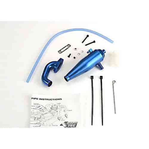 Aluminum tuned pipe & header complete w/mounting hardware strong power across mid and upper RPM range blue-anodized