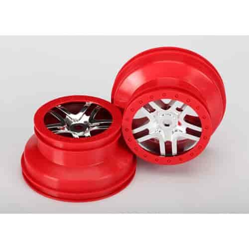 Dual Profile Wheels SCT Split-Spoke Satin Chrome w/Red Beadlock