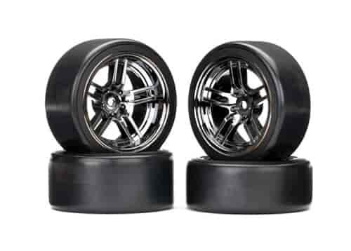 Drift Tires and Wheels Front and Rear Set Black Chrome