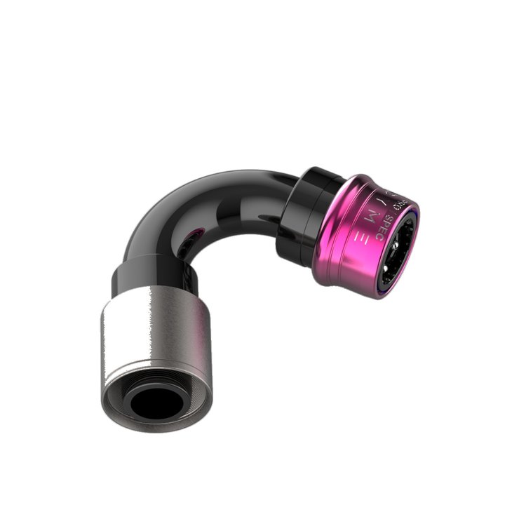 PRO/SPEC HN-Type Quick Release Hose End [-12 AN (PS12), 120 Degree, Crimp-On Non-Swivel, NITRODEX Seals, Black/Purple]