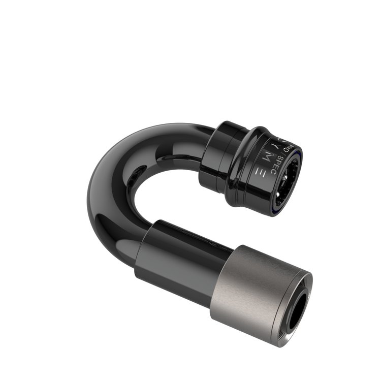 PRO/SPEC HN-Type Quick Release Hose End [-12 AN (PS12), 180 Degree, Crimp-On Non-Swivel, NITRODEX Seals, Black]