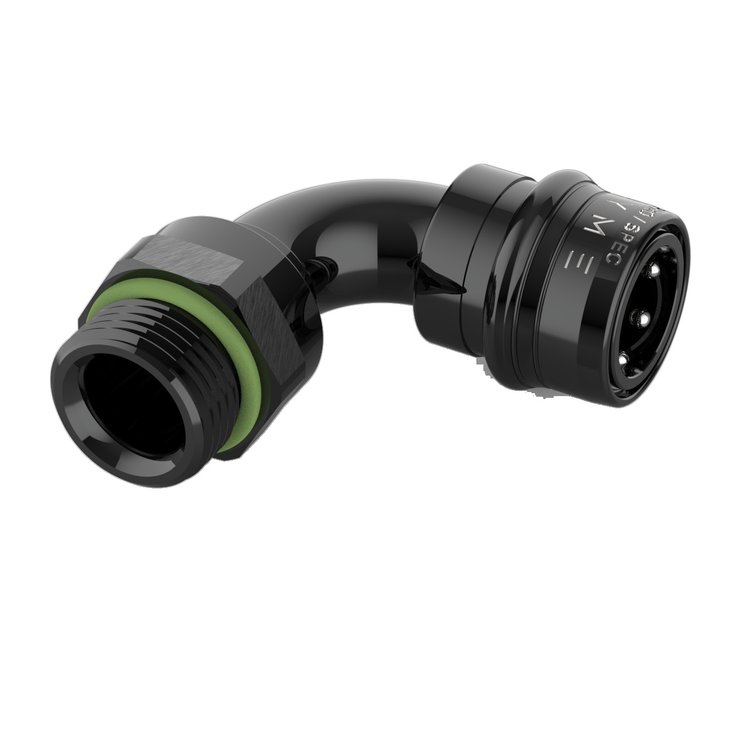 PRO/SPEC C-Type ORB Swivel Quick Release Fitting [-20 ORB to PS20, 90 Degree, Black]