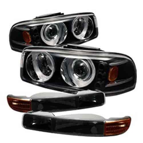 Projector Headlights Bulbs Included Pair W/Bumper Lights Black