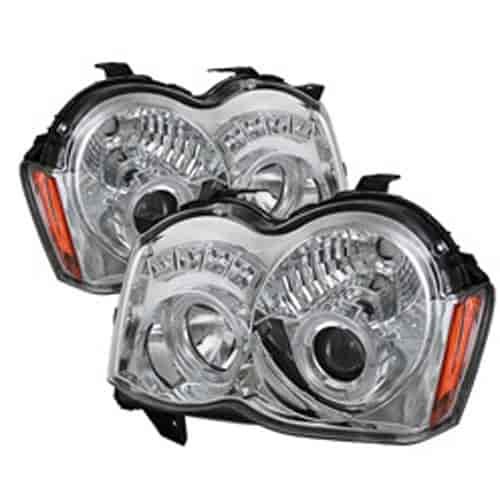 Halo LED Projector Headlights Non Replaceable LED Pair Chrome