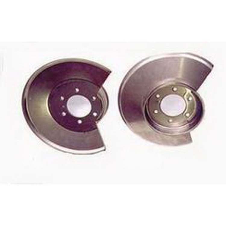 This pair of stainless steel front disc brake dust shields from Rugged Ridge fits 78-86 Jeep CJ5 CJ7