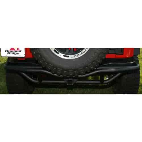This black powdercoated RRC rear bumper from Rugged Ridge fits 07-14 Jeep Wrangler.