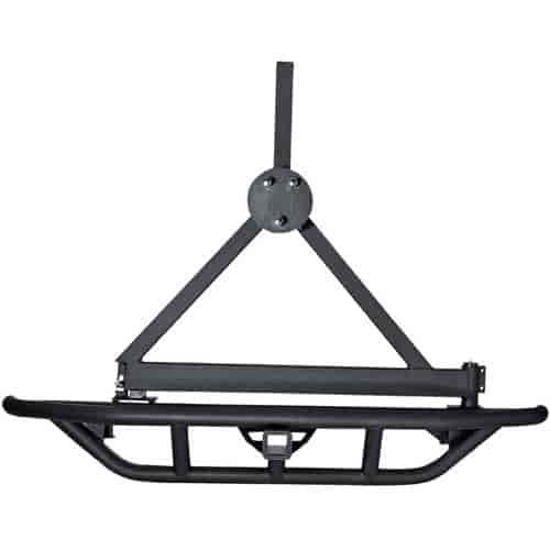 This black RRC rear bumper and tire carrier from Rugged Ridge holds up to 35-inch tire and has speci