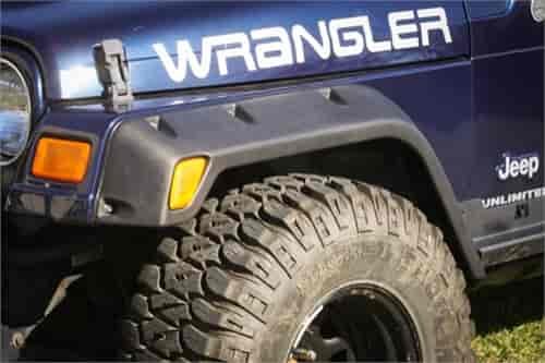 This 4-piece All Terrain 4.75 inch fender flare kit from Rugged Ridge fits 97-06 Jeep Wranglers.