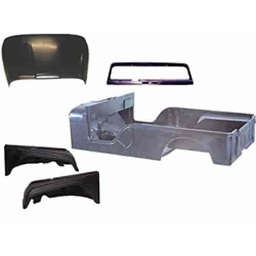 This reproduction steel body kit from Omix-ADA restores 55-68 Jeep CJ6. Includes the body tub fender