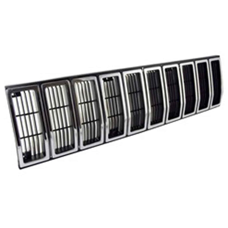 This black and chrome grille insert from Omix-ADA fits 84-87 Jeep Cherokee XJ.