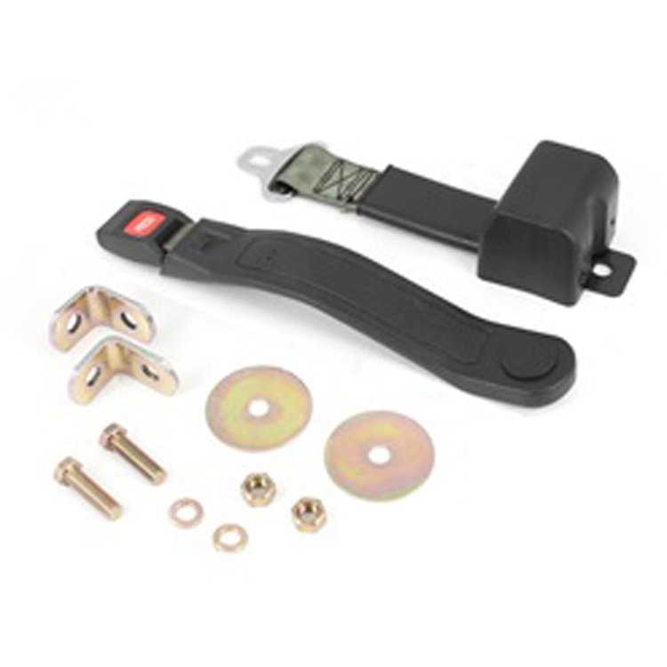 This olive drab retractable 60 inch lap seat belt from Rugged Ridge fits 87-95 Jeep Wrangler YJ.