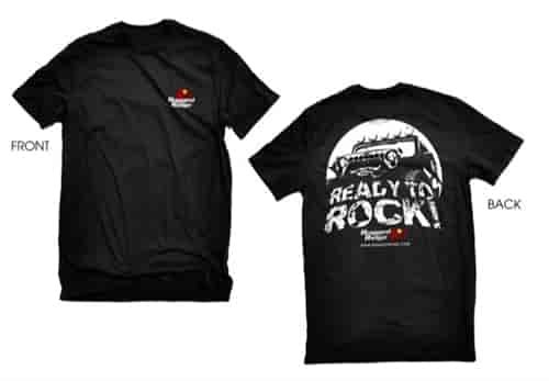 This black T-shirt from Rugged Ridge has the Ready To Rock slogan.