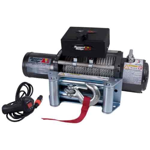 This heavy duty 10 500 lbs. winch from Rugged Ridge comes with 94 feet of 23/64 inch steel cable a r