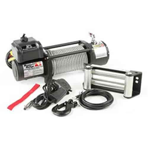 This 10 500 lbs. Spartacus winch from Rugged Ridge comes with 94 feet of 3/8 inch steel cable a remo