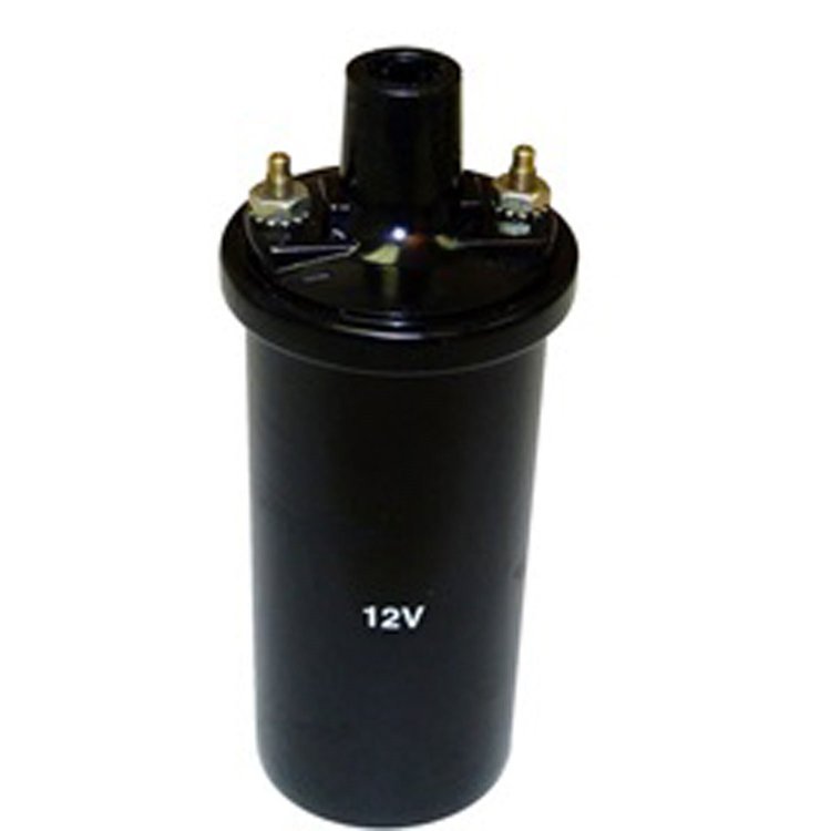 Replacement 12-volt ignition coil with an internal resistor from Omix-ADA, Fits 59-71 Jeep CJ models