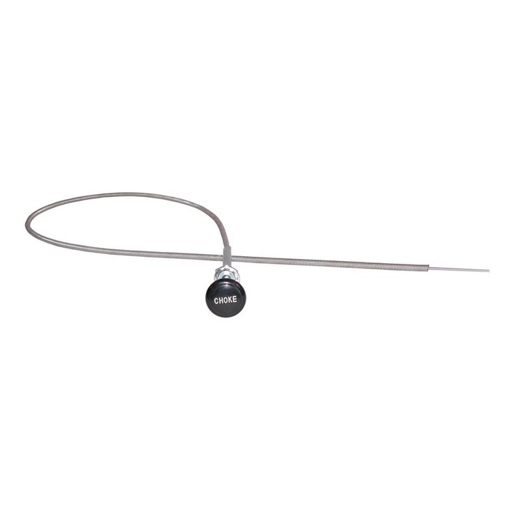 This 38 inch choke cable with engraved black knob from Omix-ADA fits 46-49 Willys CJ2A 49-53 CJ3A 53-64 CJ3B and 55-66 Jeep CJ5.