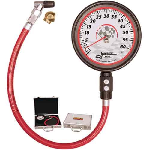 Pro Precision 4" Tire Pressure Gauge 0-60 PSI 1/2 lb. increments Angle & Ball Chuck