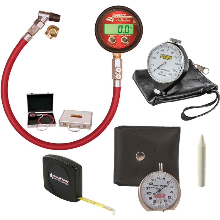 Racing Tire Preparation Kit Includes Digital Tire Pressure Gauge, Tire Depth Gauge, Tire Tape, Tire Durometer and Tire Crayon