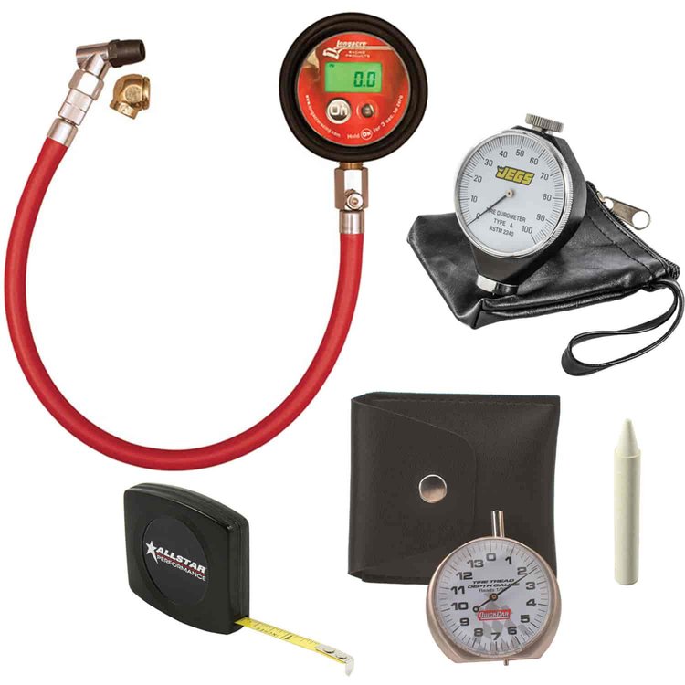 Racing Tire Preparation Kit Includes Digital Tire Pressure Gauge, Tire Depth Gauge, Tire Tape, Tire Durometer and Tire Crayon