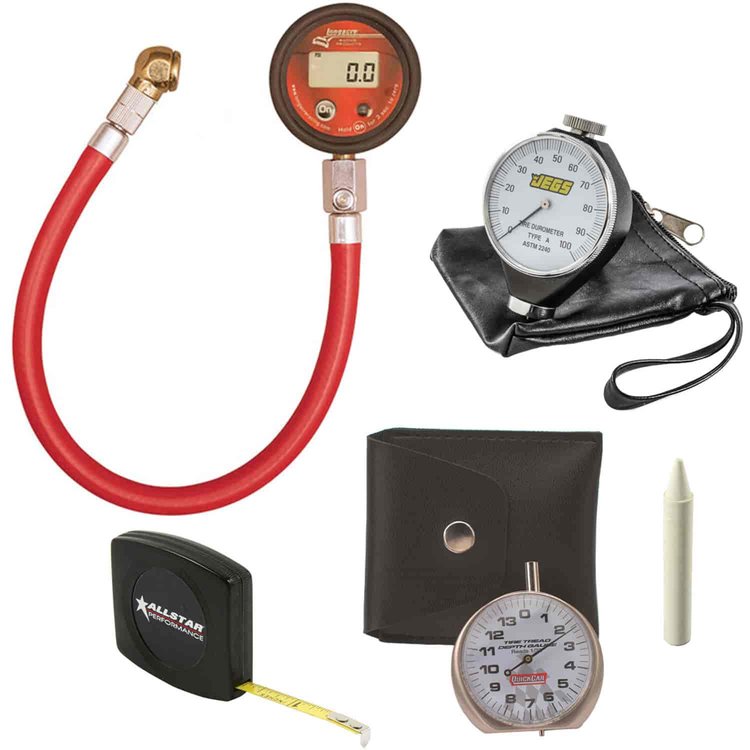 Racing Tire Preparation Kit Includes Digital Tire Pressure Gauge, Tire Depth Gauge, Tire Tape, Tire Durometer and Tire Crayon