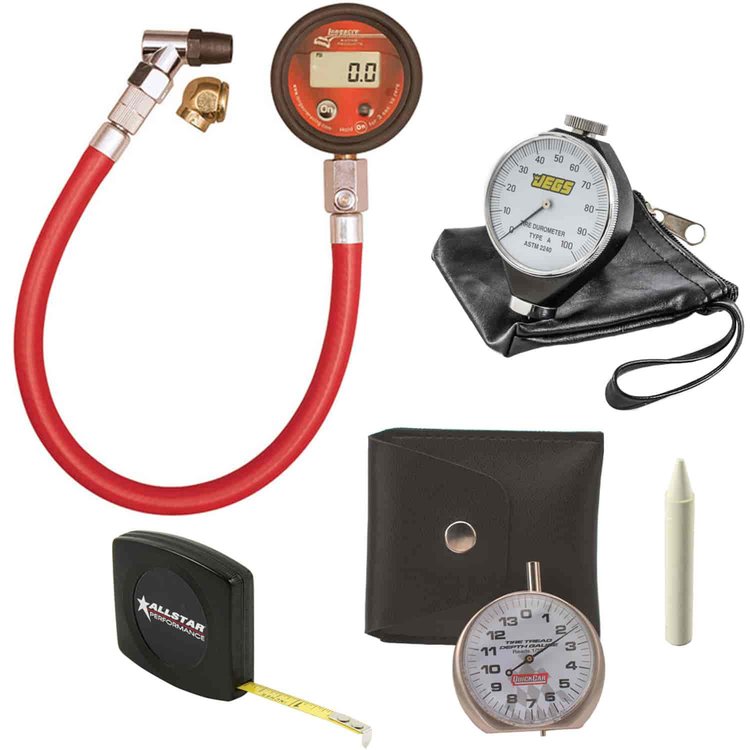 Racing Tire Preparation Kit Includes Digital Tire Pressure Gauge, Tire Depth Gauge, Tire Tape, Tire Durometer and Tire Crayon