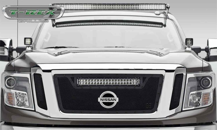 Nissan Titan- StealthTorch Series- Led Light 20 in - Main Grille - - 3 Pc - Insert Mild Steel/Black