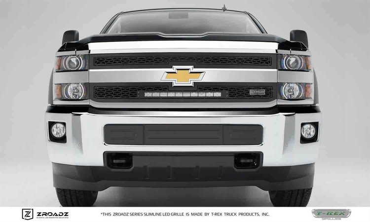 ZROADZ Series LED Lighted Grille w/ One 20 Inch Slim single row LED Bar ZROADZ Laser Cut pattern 2pc