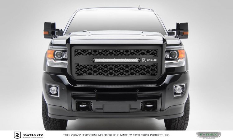 ZROADZ Series LED Lighted Grille w/ One 20 Inch Slim single row LED Bar ZROADZ Laser Cut pattern Mai