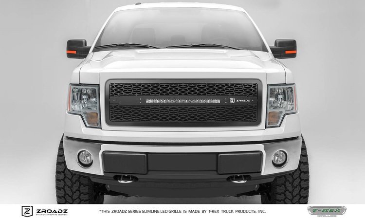 ZROADZ Series LED Lighted Grille w/ One 20 Inch Slim single row LED Bar ZROADZ Laser Cut pattern Mai