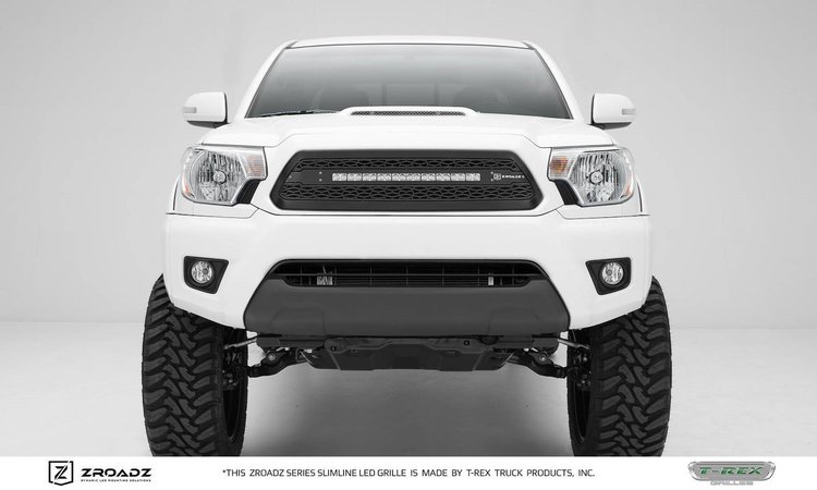 ZROADZ Series LED Lighted Grille w/ One 20 Inch Slim single row LED Bar ZROADZ Laser Cut pattern Mai