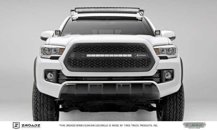 ZROADZ Series LED Lighted Grille w/ One 20 Inch Slim single row LED Bar ZROADZ Laser Cut pattern Mai